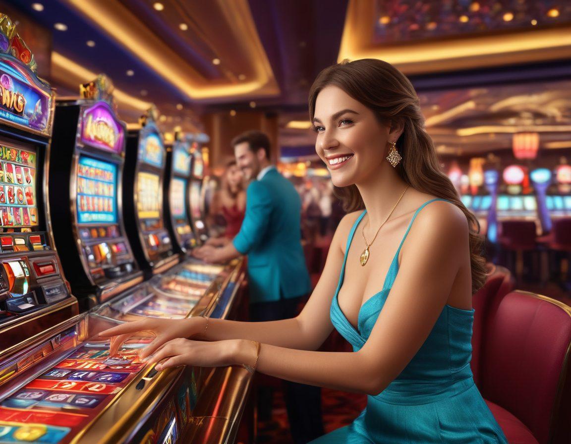 A vibrant casino scene featuring colorful penny slot machines, glowing lights, and excited players enjoying their time. Include a friendly casino host offering tips to eager learners, with a backdrop of gleaming coins and jackpot symbols. Emphasize a fun and engaging atmosphere filled with energy and anticipation. super-realistic. vibrant colors. 3D.